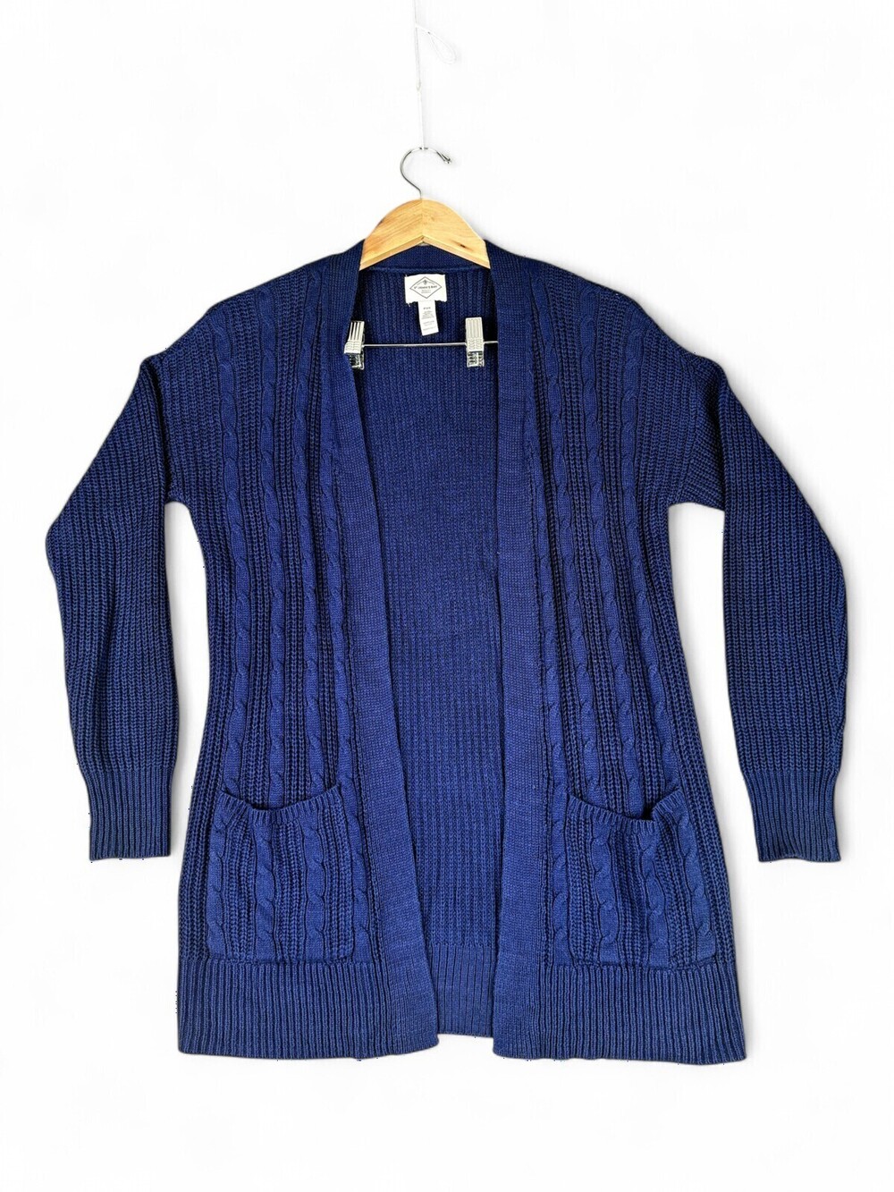 St. John's Bay Cable Knit Open-Front Cardigan XSP Petite Navy